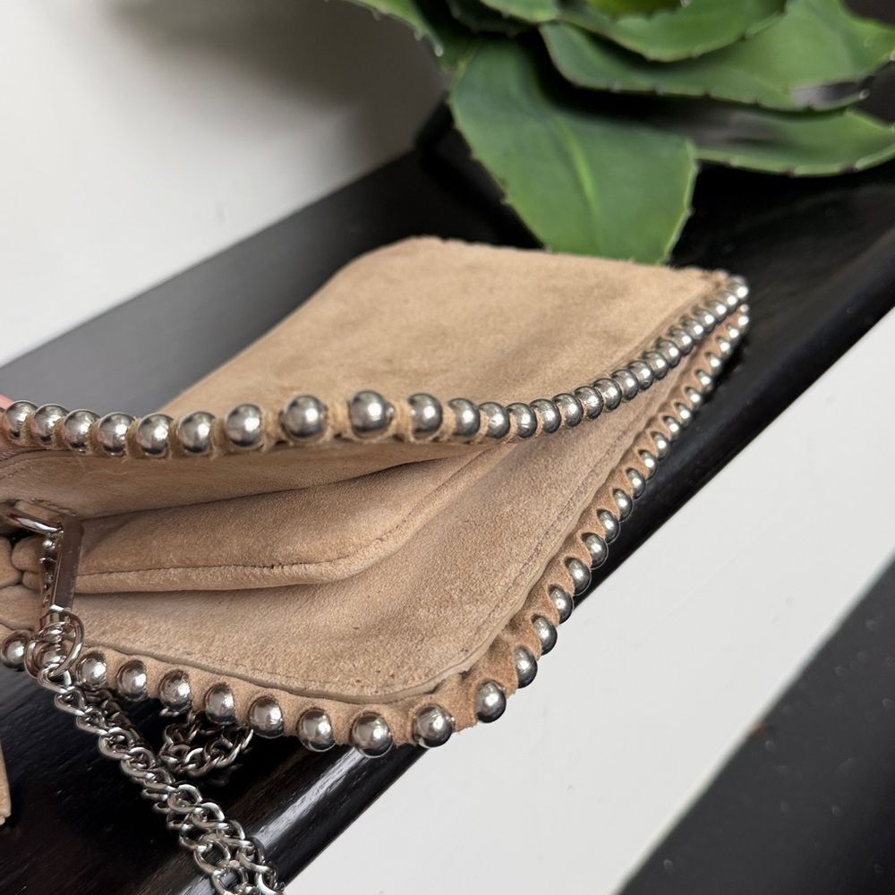 Zara genuine leather suede crossbody clutch shoulder bag studded neutral - Picture 5 of 9